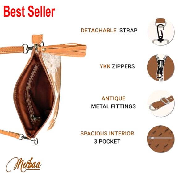 Genuine Cowhide Hair On Pouch Bag With Adjustable Detachable Strap